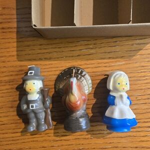 Pilgrim Couple and Turkey Ceramic Thanksgiving Candle Set